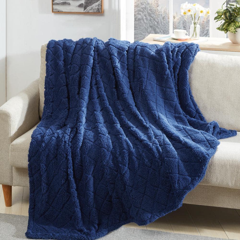 Coleman Diamond Embossed Sherpa Plush Throw Blanket/Coverlet