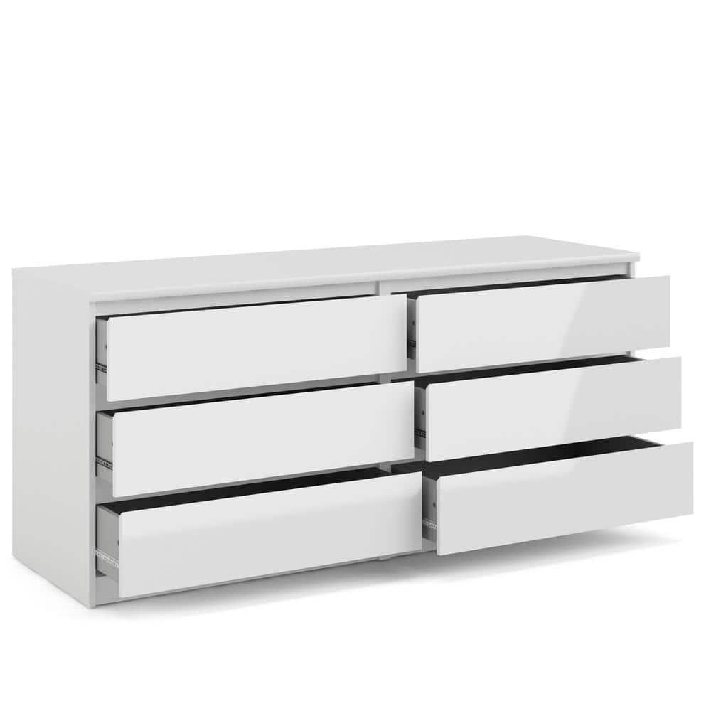 Tvilum Scottsdale 6 Drawer Double Dresser for Adults, White High Gloss
