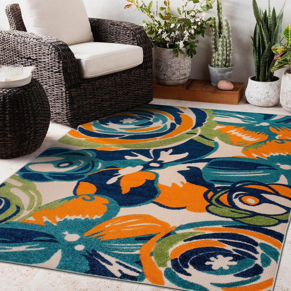 World Rug Gallery Modern Floral Indoor/Outdoor Area Rug - Multi 5' x 7'