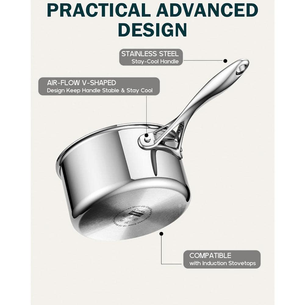 Cooks Standard Stainless Steel Saucepan Set 1.5 And 3 Quart, Multi-ply Clad Sauce Pot With Glass Lid, Silver | Wayfair