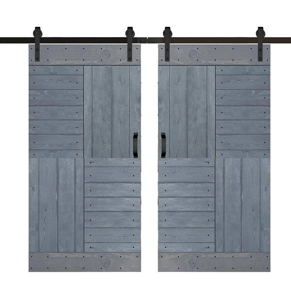 IsLife Patented Product S Series Solid Wood Double Sliding Barn Door With Hardware Kit(Set of 2)-Assembly Needed (Set of 2)