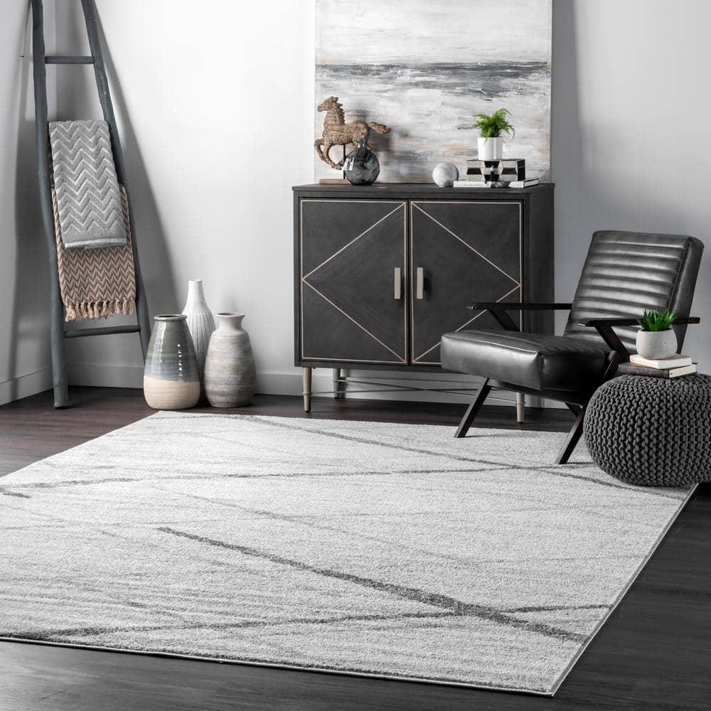Thigpen Contemporary Stripes Gray 6 ft. Square Rug