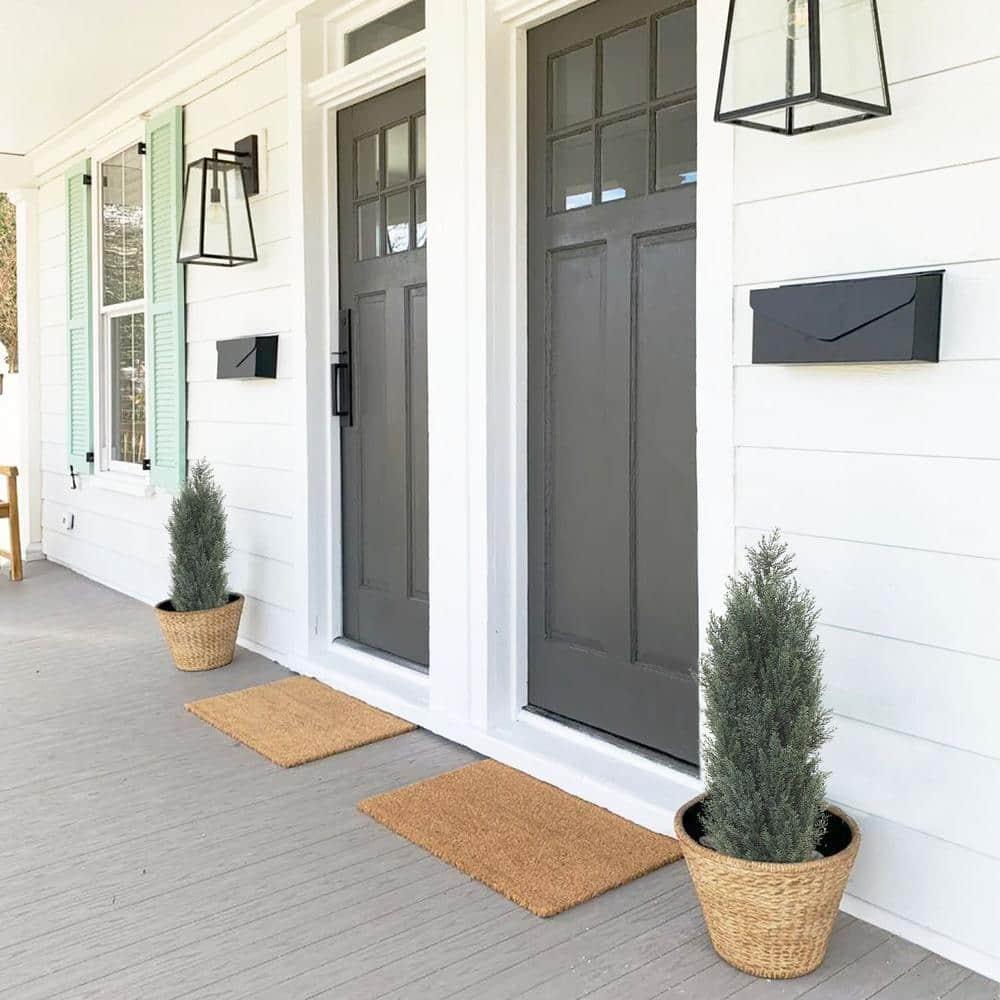 Poetree 2 Pack 3 ft Cedar Plants Outdoor Artificial Topiary Fake Tree UV Resistant Potted Tree for Porch Decor Faux Pine Tree