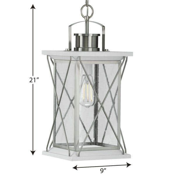 Progress Lighting Barlowe 1-Light Outdoor Hanging Lantern, Stainless Steel, Seeded Glass