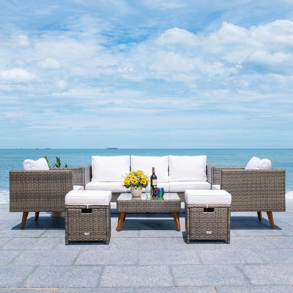 Presla 6 Pc Living Set - Indoor/Outdoor - PAT7715 - Grey Brown/White - Safavieh