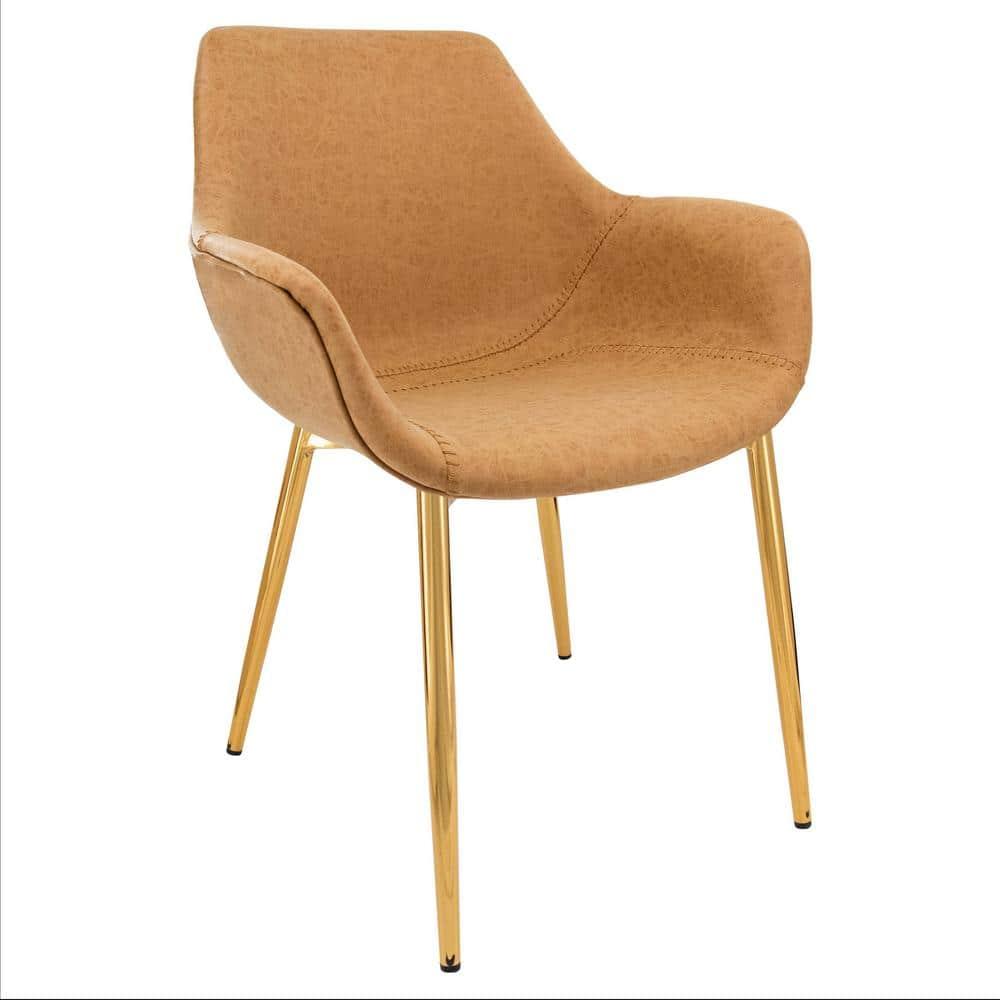 Everly Quinn Markley Leather Dining Chair with Powder-Coated Gold Iron Legs Accent Side Chair Foam Padded Seat Versatile Kitchen Chair