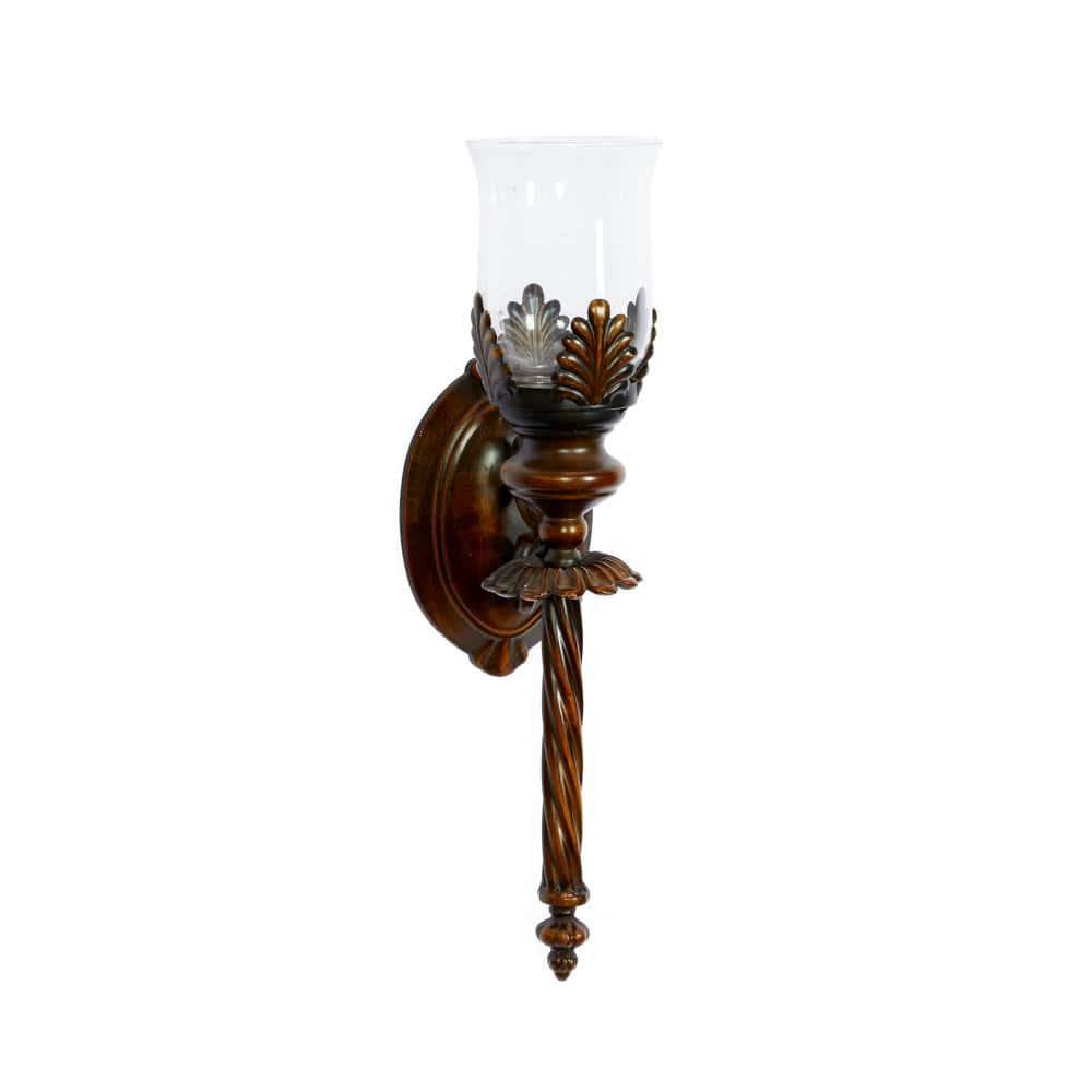 DecMode Brown Metal Leaf Candle Wall Sconce with Twisted Base