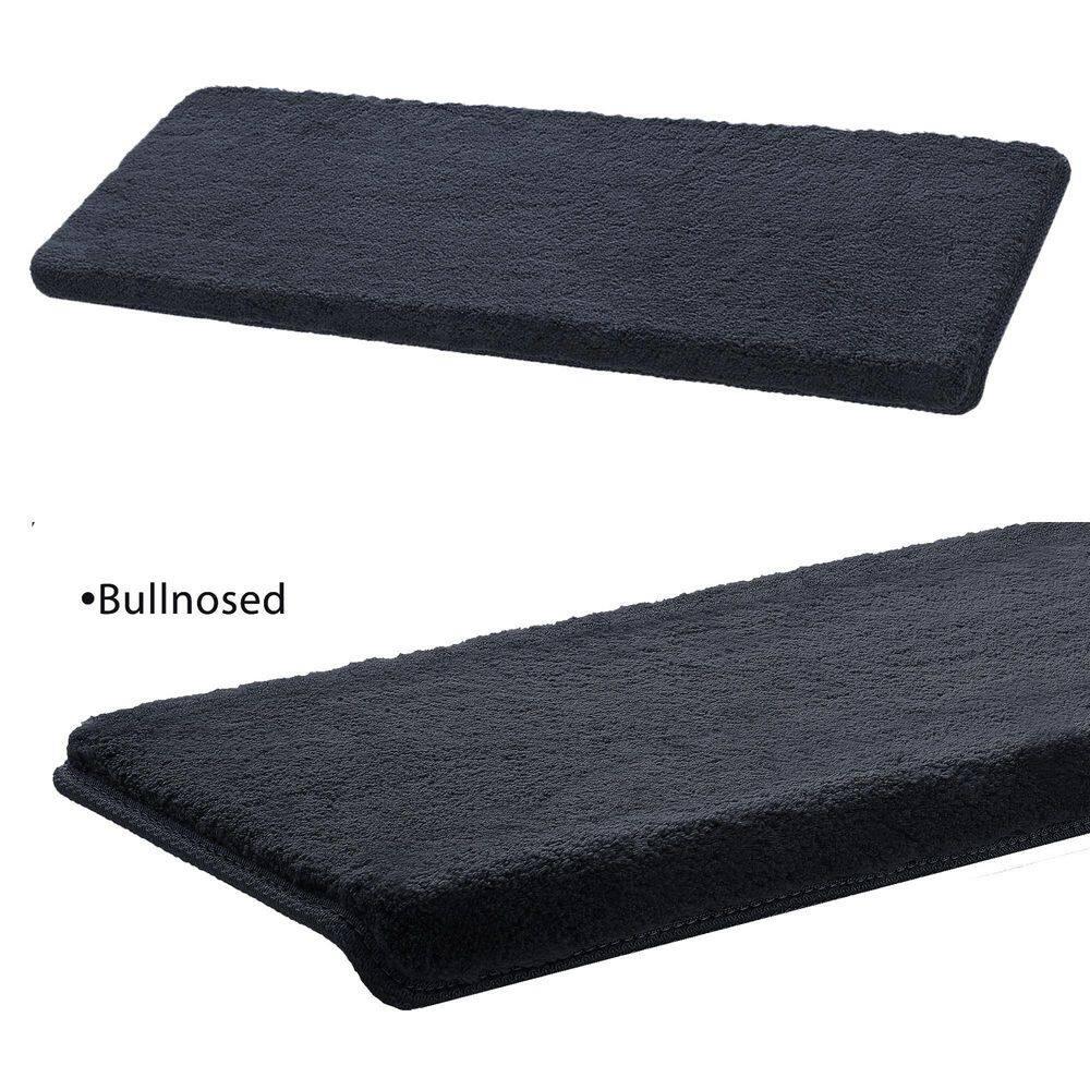 PURE ERA Non-Slip Ultra Plush Soft Bullnose Carpet Stair Treads Set of 14 Tape Free Washable Self Adhesive Dark Grey 9.5" x 30"x1.2"