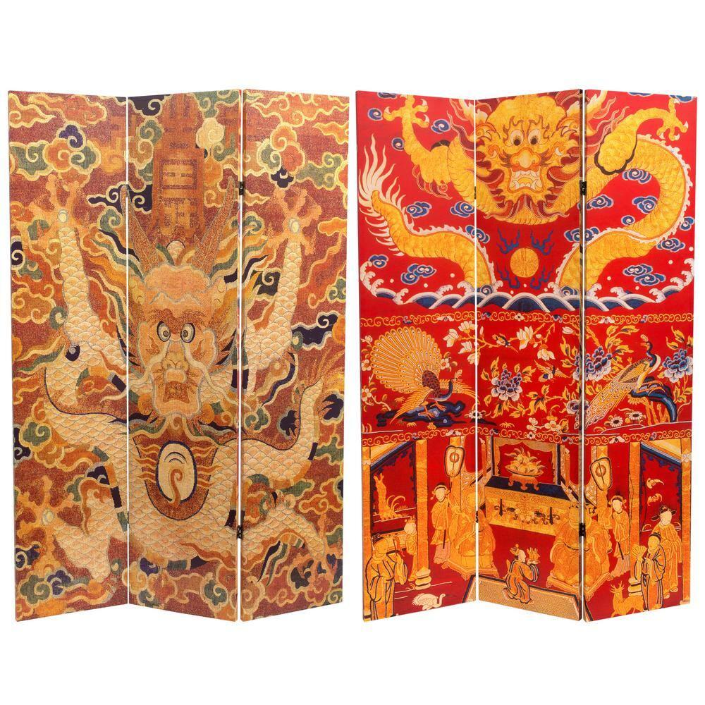 Oriental Furniture 6 ft. Tall Dragon of the Red Chamber Room Divider - 3 Panel