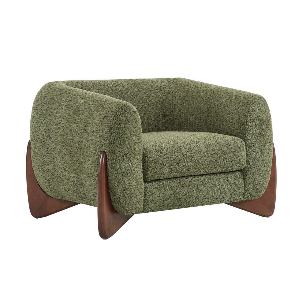 Christopher Knight Home Raymond Birch Wood Boucle Upholstered Club Chair, Olive Green