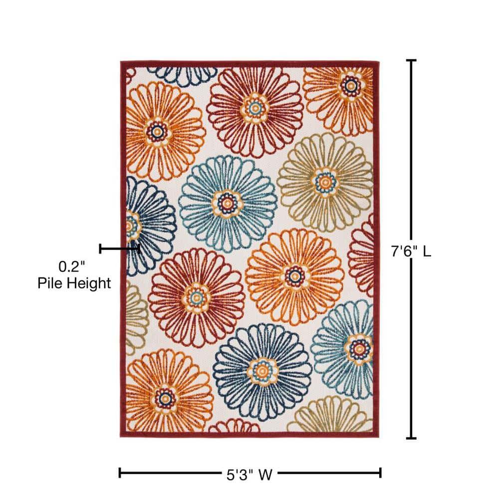Cabana CBN801 Power Loomed Indoor/Outdoor Area Rug - Creme/Red - 5'3"x7'6" - Safavieh