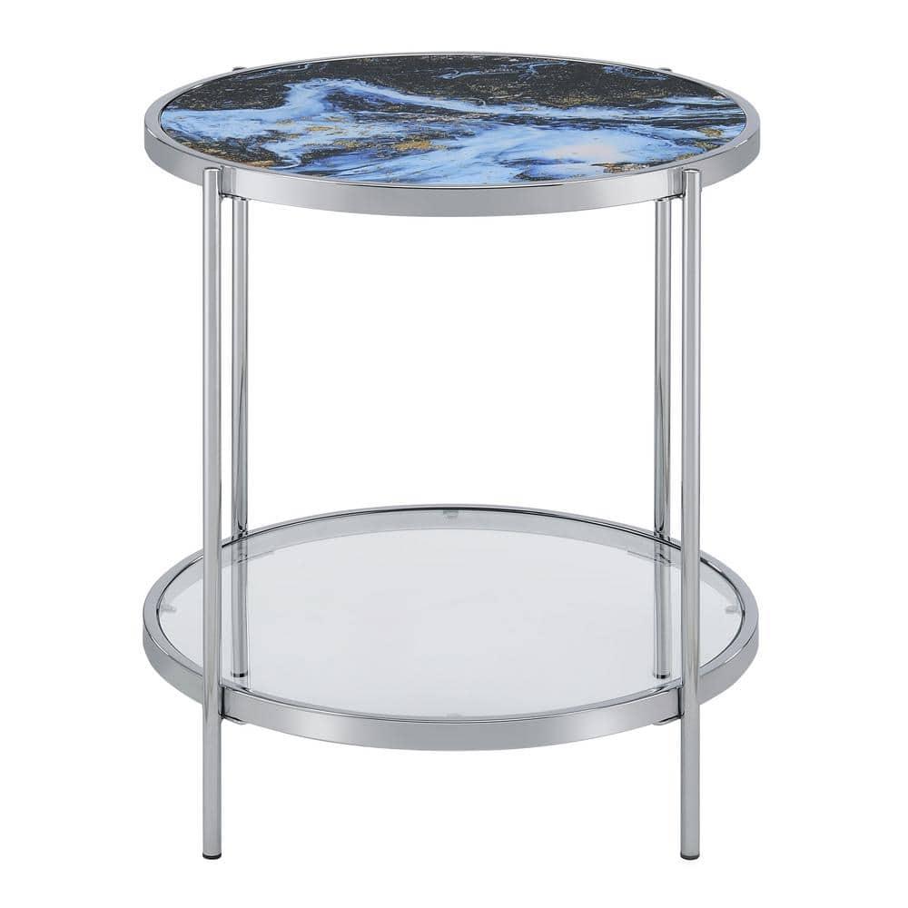 Steve Silver Averie Contemporary 23" Reversible Round End Table, Blue