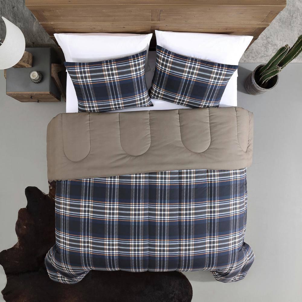 Wrangler 3pc Full/Queen City Flats Plaid Duvet Set Blue: Microfiber Bedding, OEKO-TEX Certified