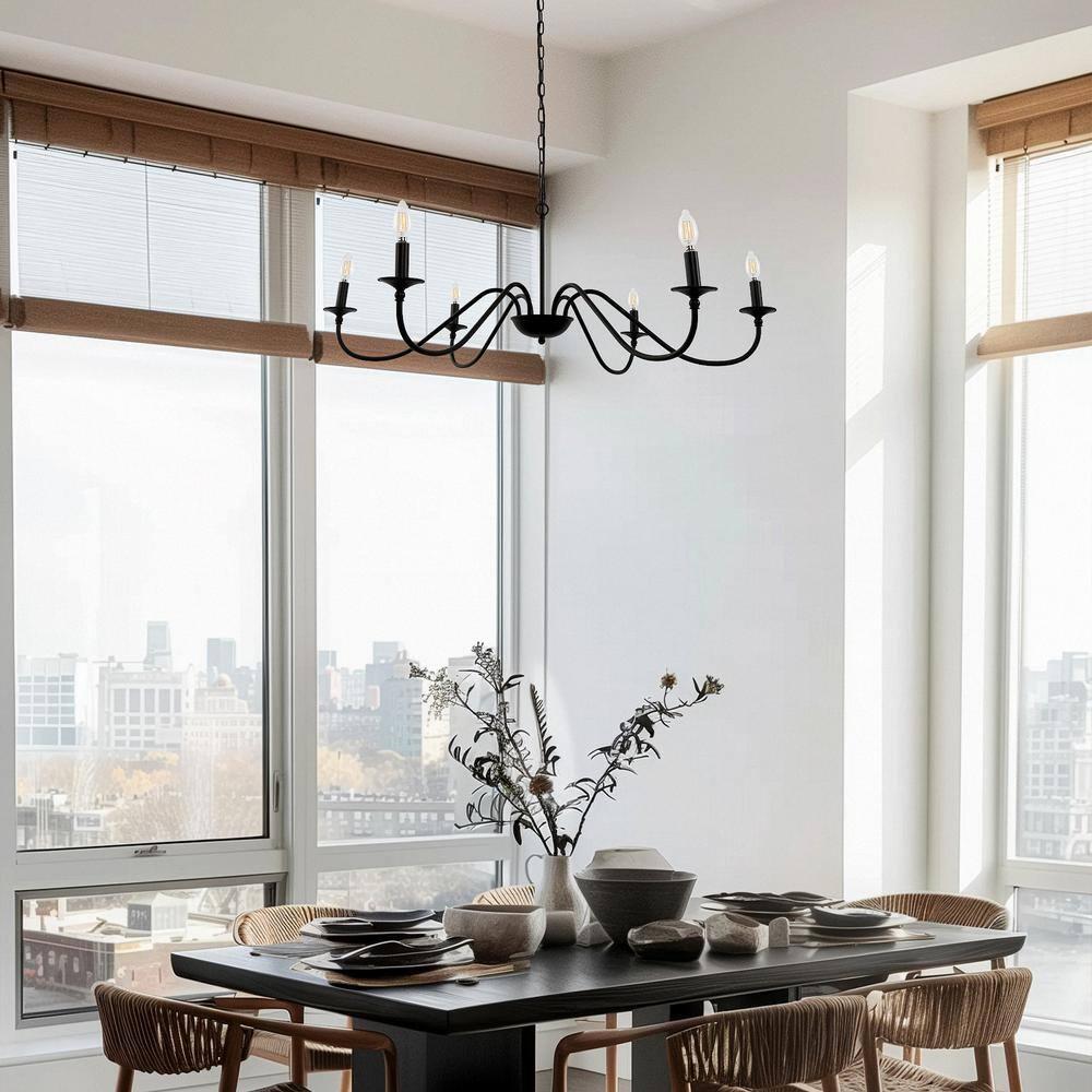 Black Chandelier 6-Light Chandeliers for Dining Room Rustic Farmhouse Chandelier Modern Kitchen Light Fixtures Ceiling Chandeliers Light Fixture for Living Room, Foyer, Bedroom, Hallway,