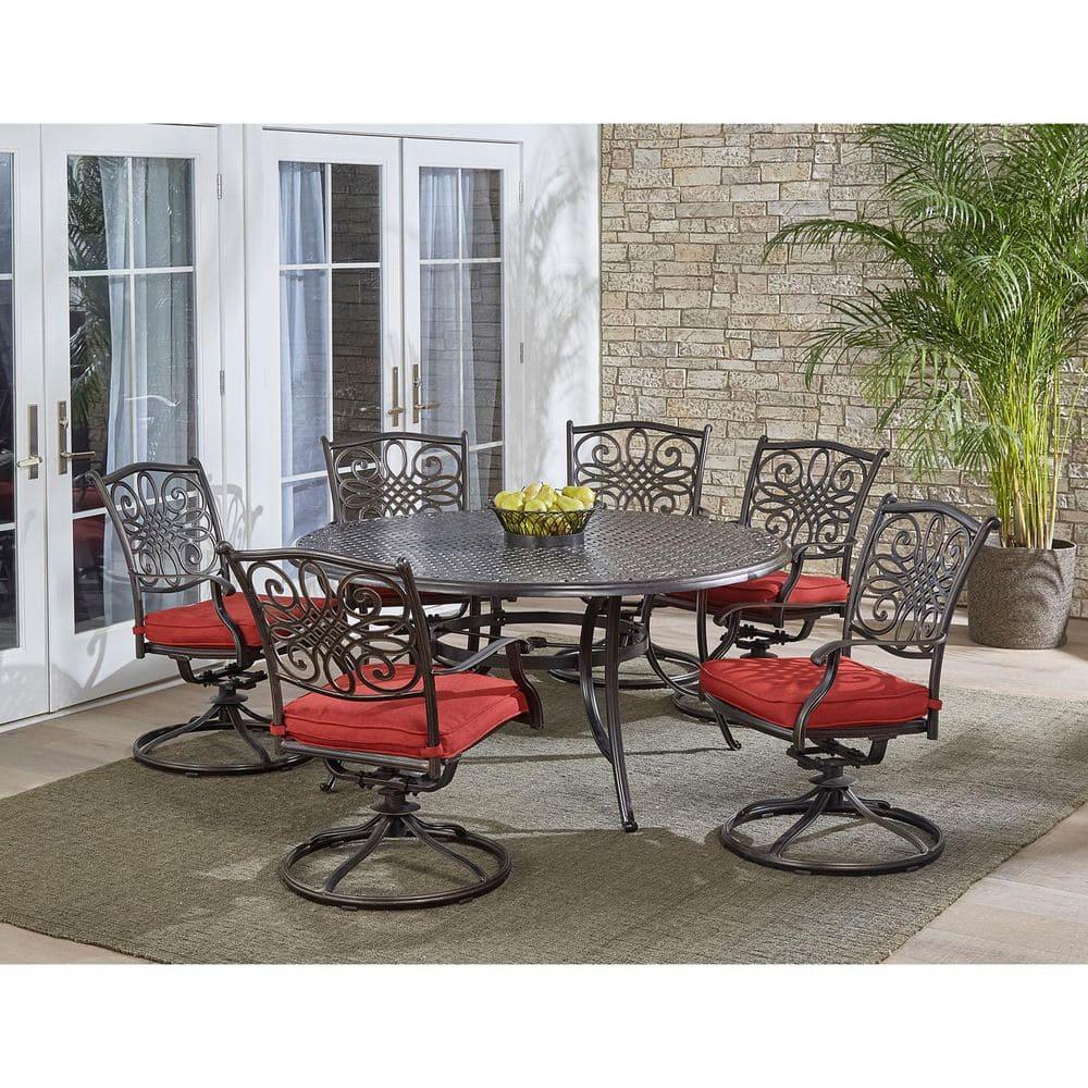 Hanover Traditions 7 Pcs Aluminum Outdoor Dining Set with Cast-top Table, Red