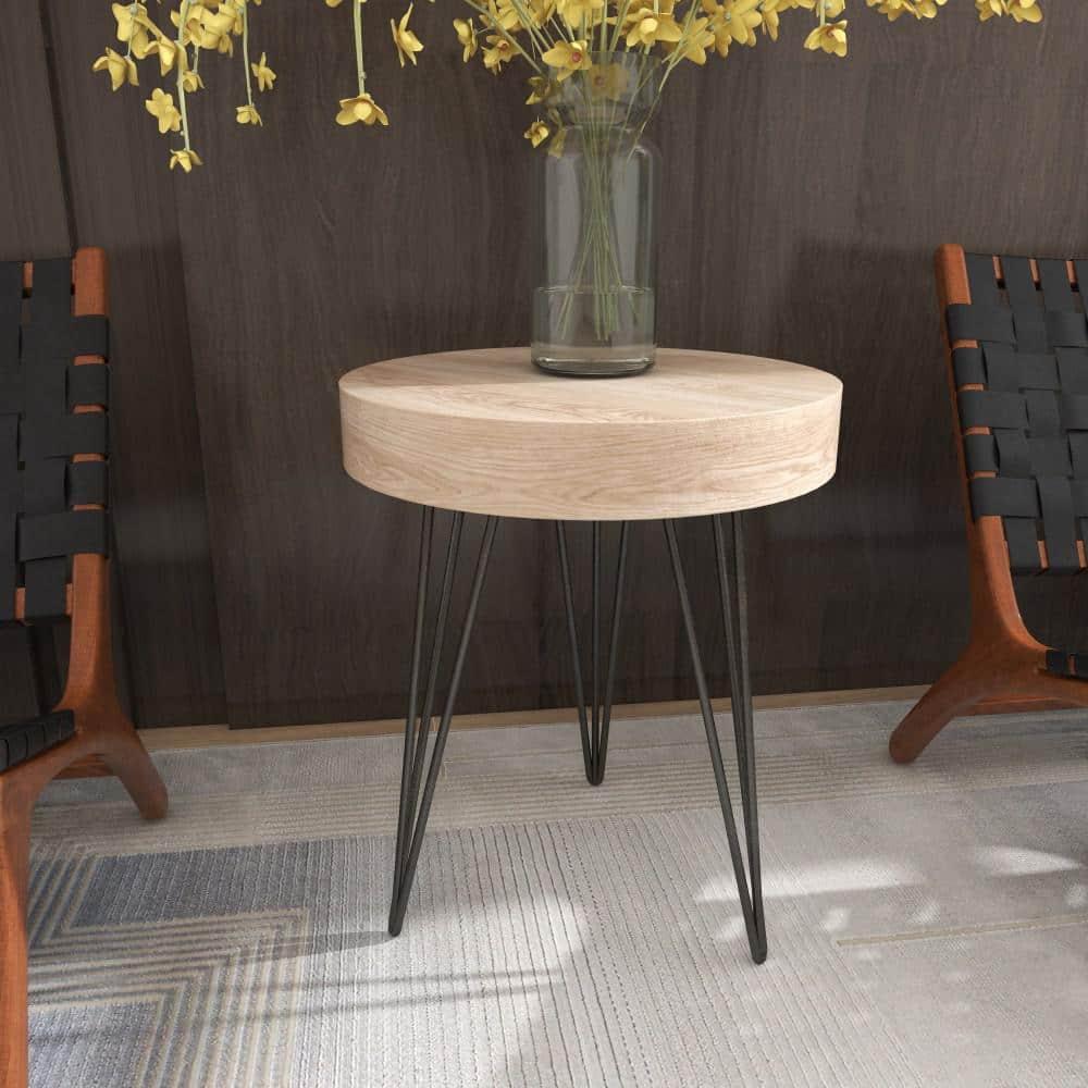 Union Rustic Villalpando Wooden Side End Brown Accent Table with Black Metal Hairpin Legs