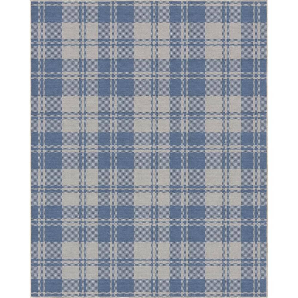Well Woven Apollo Plaid Modern Blue Flat Pile Easy to Clean 5' x 7' Area Rug for Living Room Dining Room Bedroom and Kitchen
