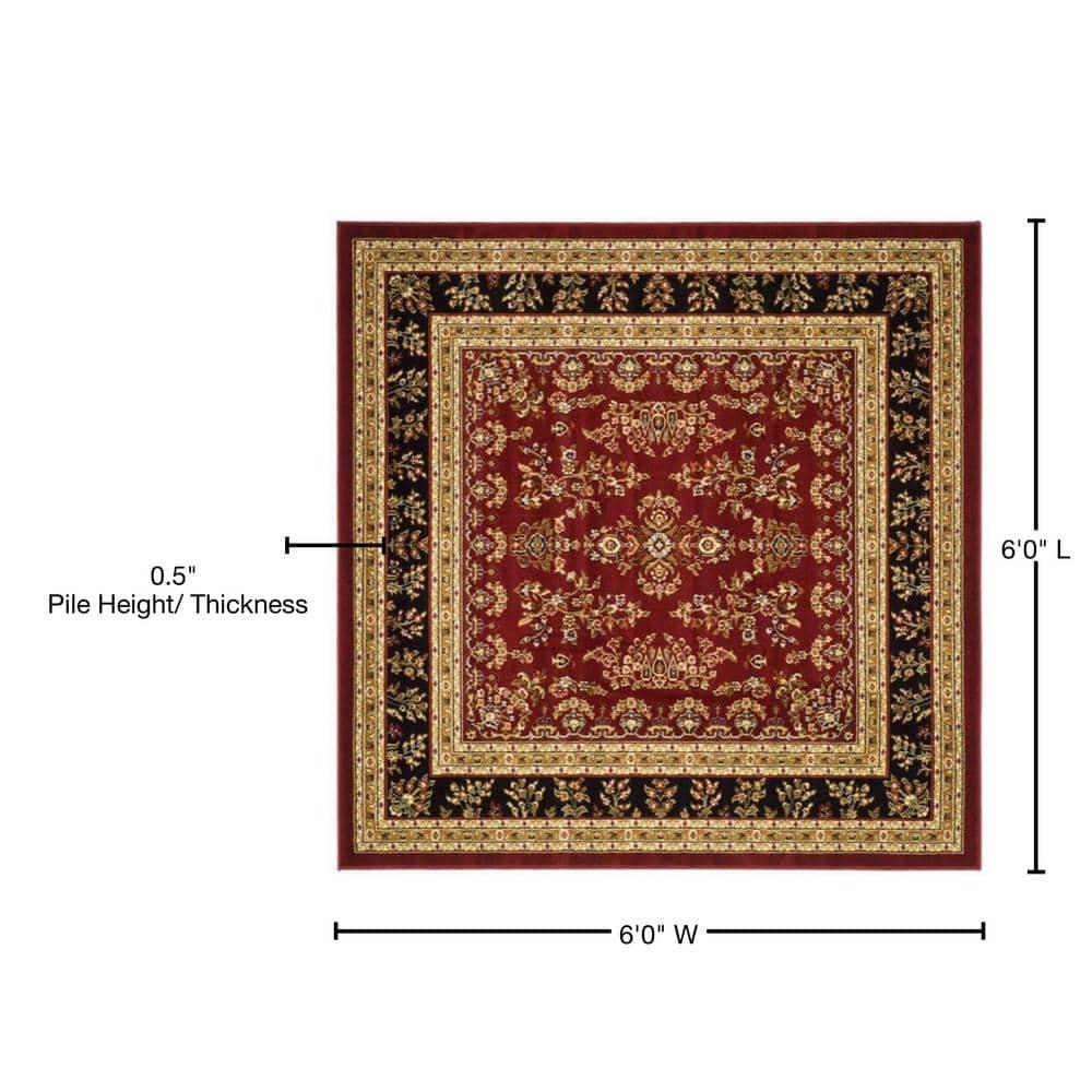 Lyndhurst Sarouk LNH331 Power Loomed Area Rug - Red/Black - 6'x6' - Safavieh