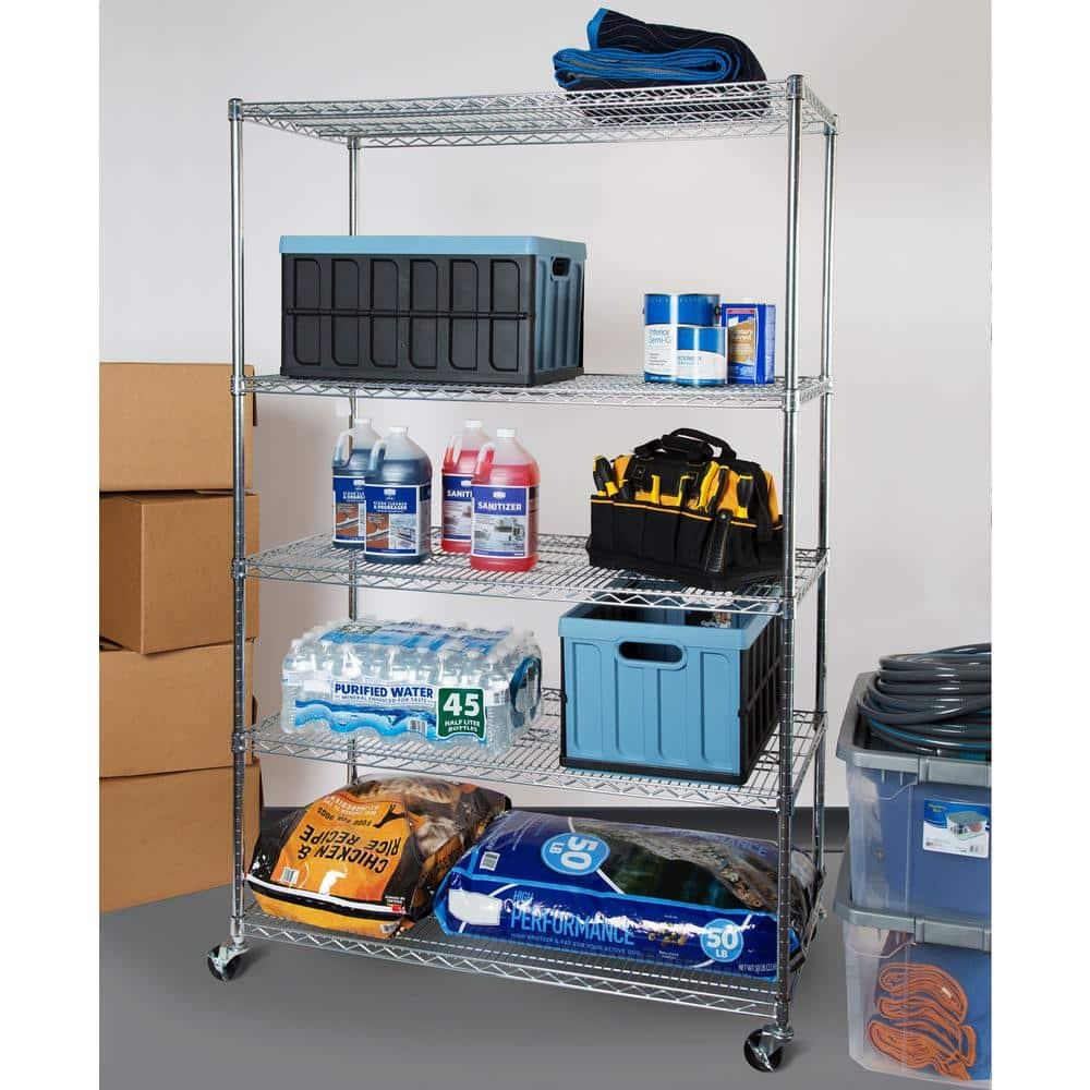 UltraDurable 24" D 5-Tier NSF-Certified Steel Shelving with Wheels