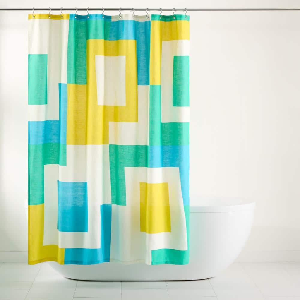 Town & Country Living TOWN & COUNTRY PLAY Lucy Mid Century Squares Fabric Shower Curtain 70"x72"