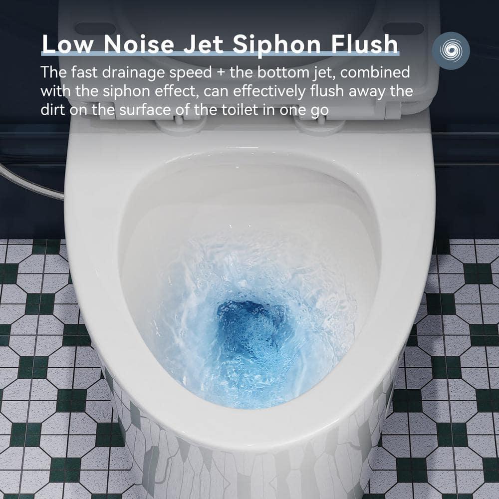 Elongated One-Piece Toilet, Compact Toilet with Soft-Close Seat, 1.1/1.6 GPF Powerful Dual-Flush Toilet for Bathroom