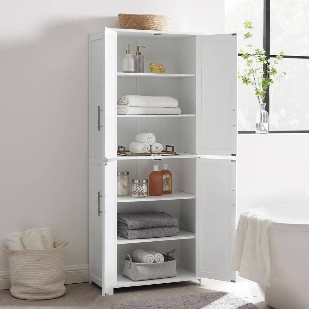 Savannah Tall Pantry White - Crosley: Shaker-Style Doors, 6 Adjustable Shelves, MDF Wood