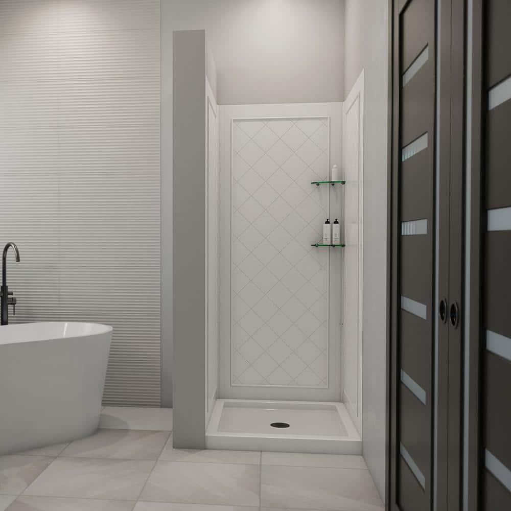 QWALL-4 32" W x 76.75" H Framed Square Shower Stall and Base Included