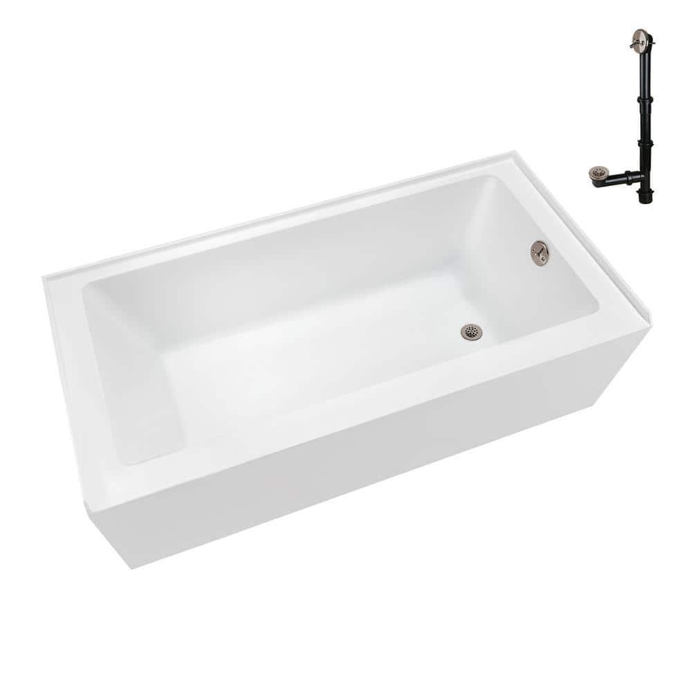 Streamline Bath Streamline 66 in. x 32 in. Acrylic Right-Hand Drain Alcove Bathtub in Glossy White With External Drain NAL-5620-BNK