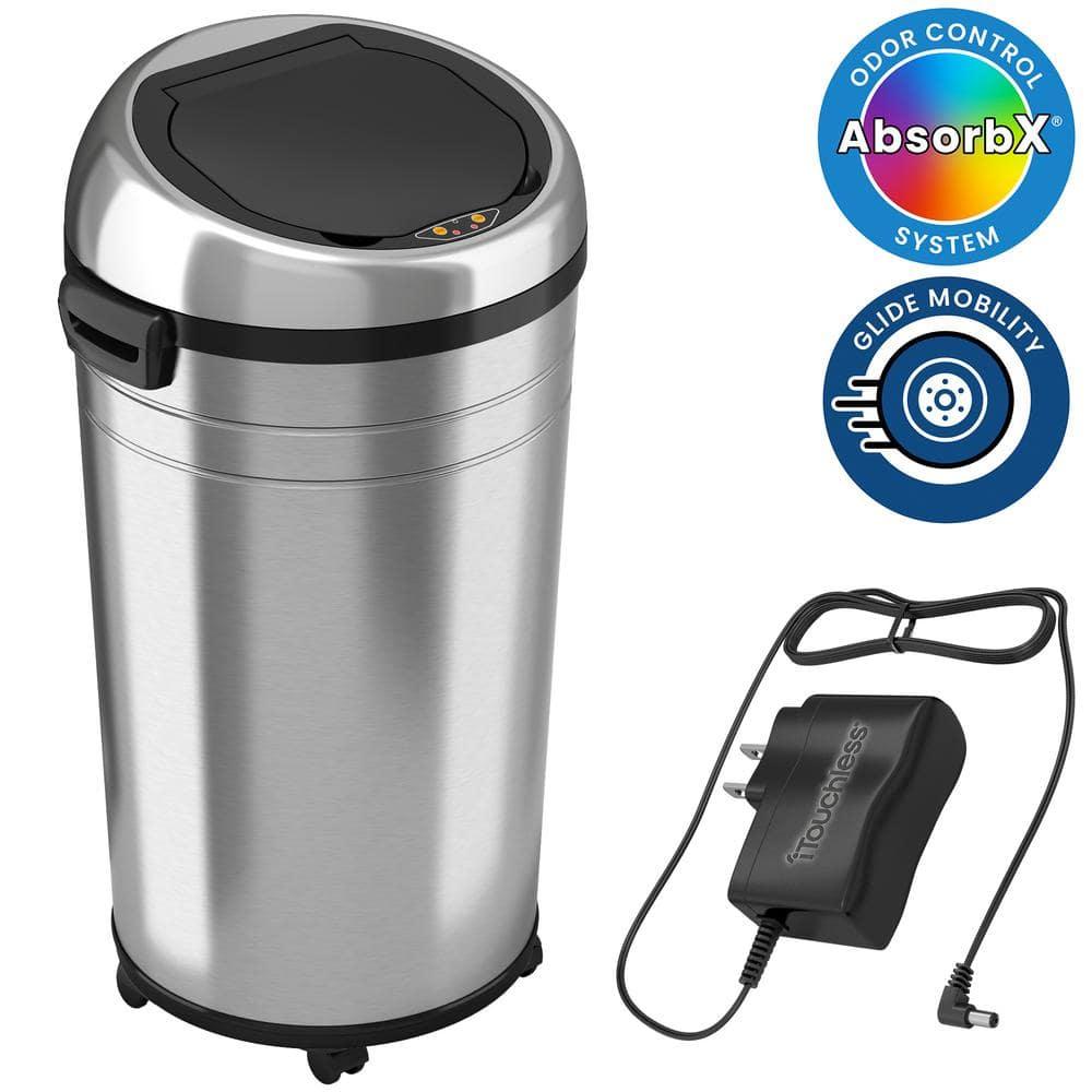 iTouchless Rolling Sensor Kitchen Trash Can with Wheels and AbsorbX Odor Filter 23 Gallon Silver Stainless Steel