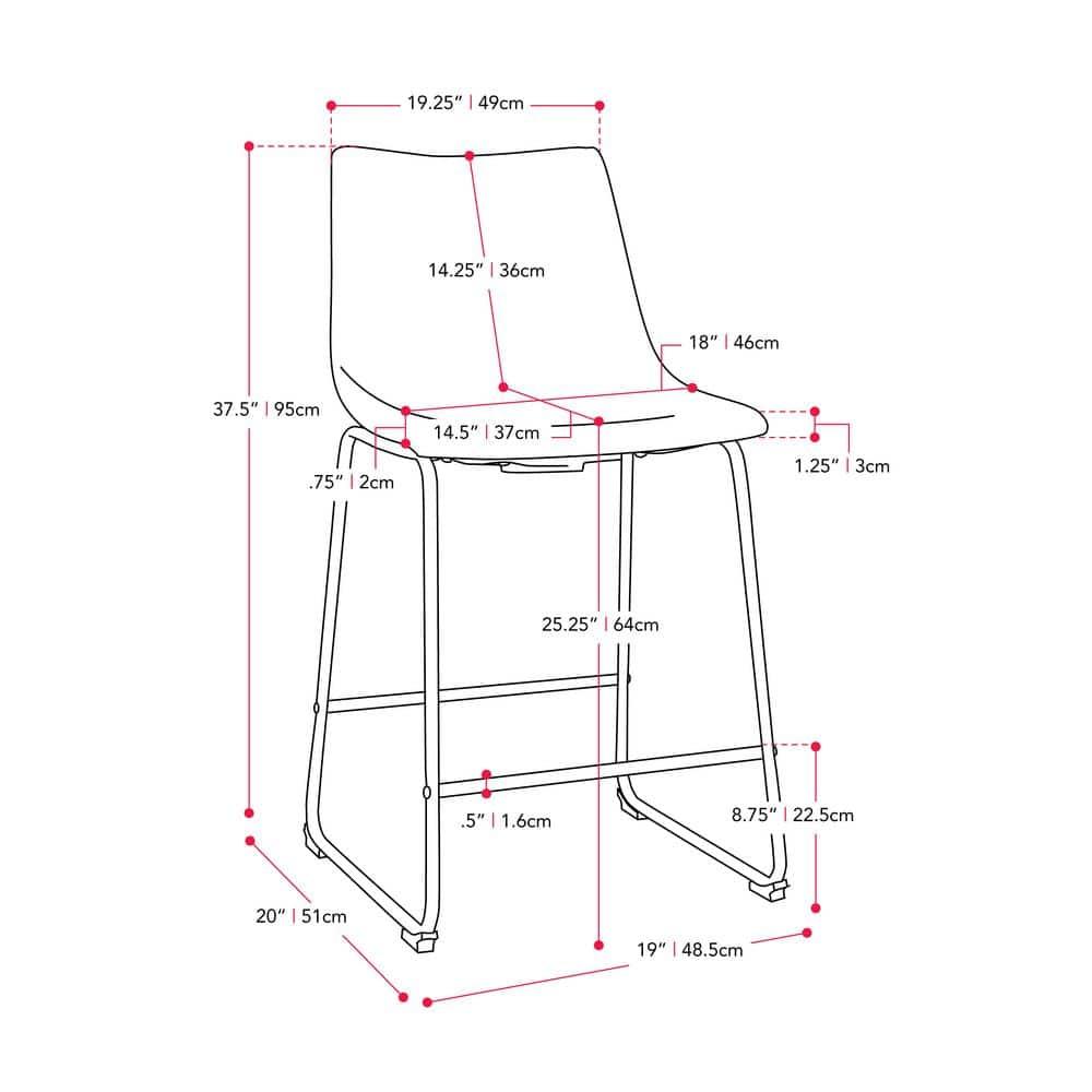 Set of 2 Asahi Upholstered Counter Height Barstool Blue - CorLiving: Padded, Modern Design, 265lb Capacity