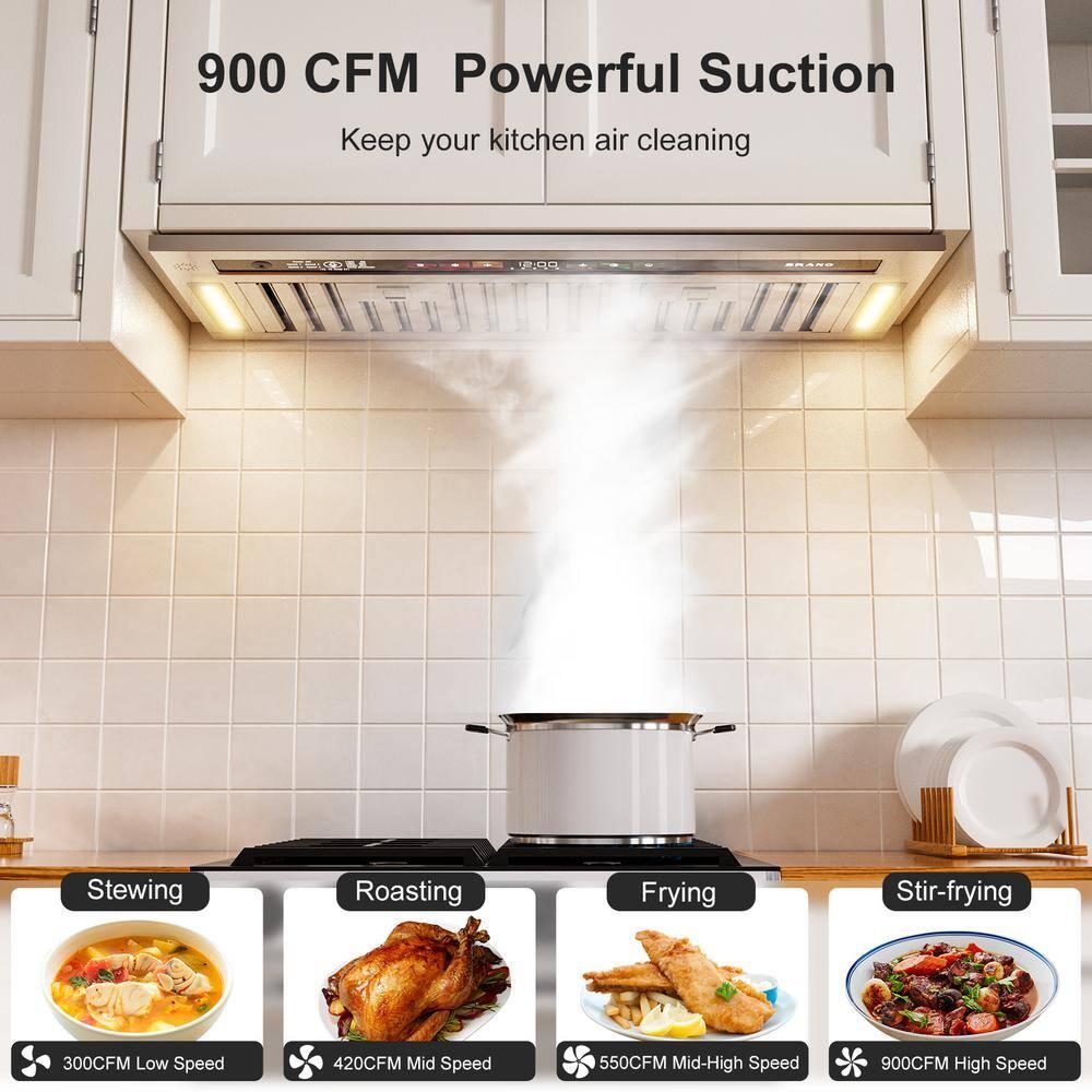 36 in. 900 CFM Convertible Insert Range Hood Stainless Steel with Charcoal Filter Voice/Gesture/Touch Control