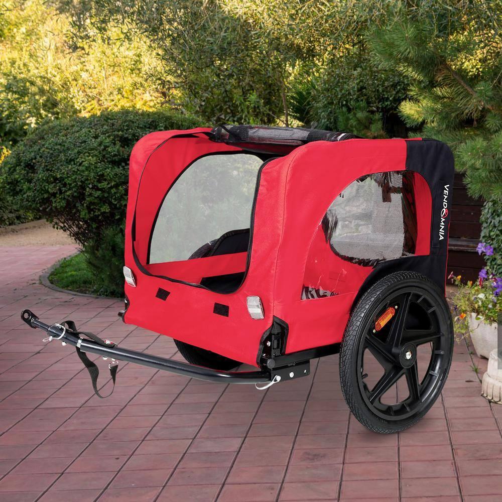 EEPHO Bicycle trailer for pets outdoor foldable red color dog trailer with reflectors and safty flag