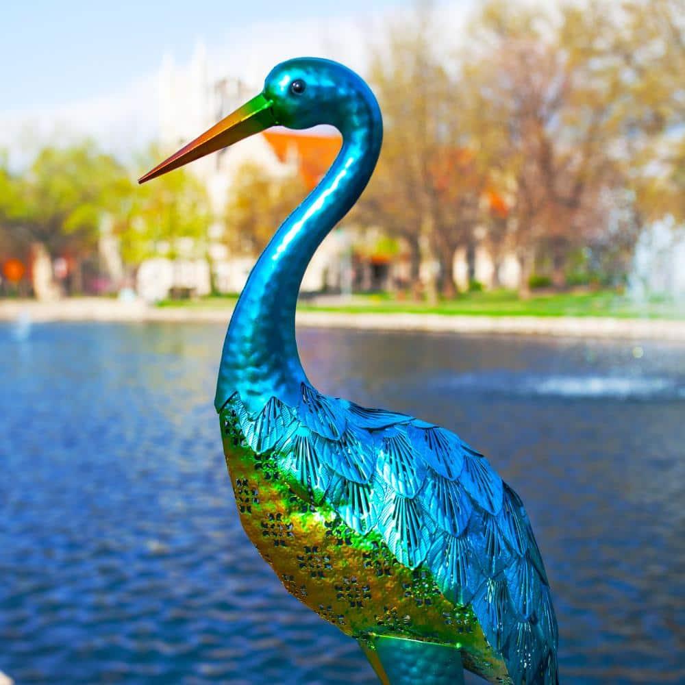 Exhart Exhart Metallic Coastal Crane Garden Statue, 14 by 38 Inches