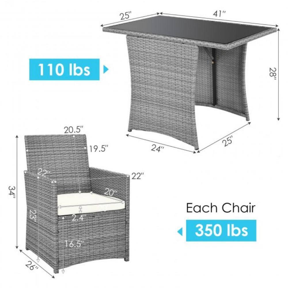 Canddidliike 3 Pieces Patio PE Rattan Furniture Set with 2 Ergonomic Chairs , Space-Saving Outdoor Conversation Set with Cushioned Armrest Sofa, Patio Bistro Set for Outdoor, White