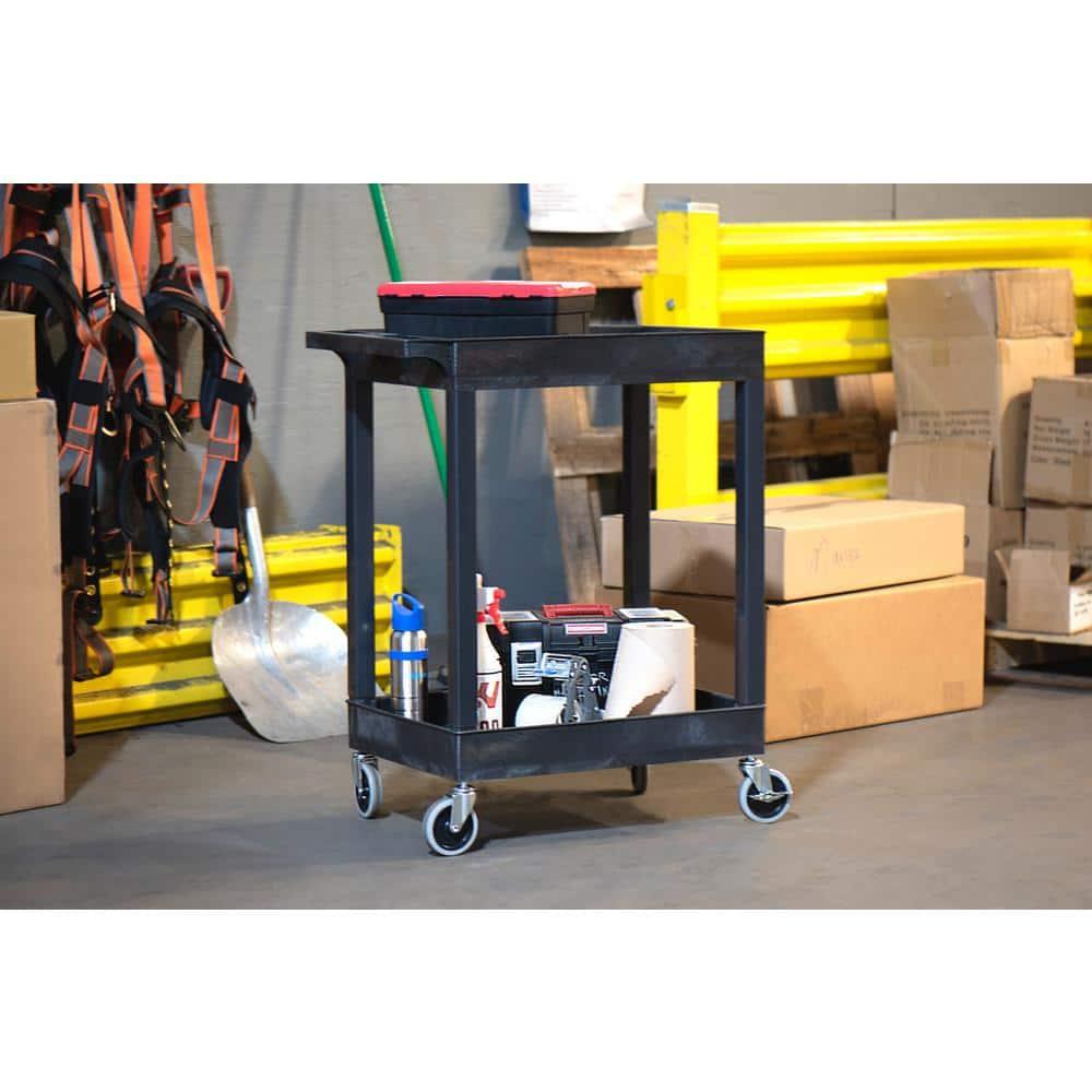 Luxor 18" x 27.25" Two Shelf Tub Utility Cart - Black