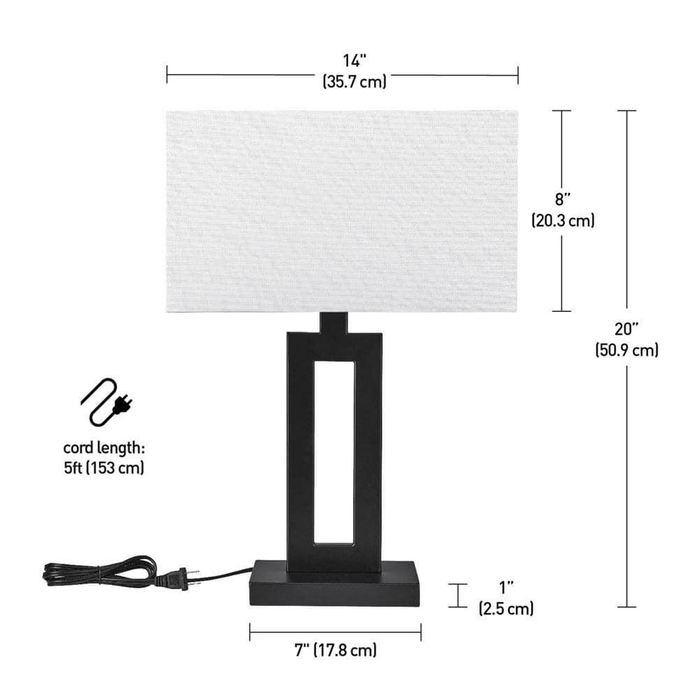 Globe Electric D'Alessio 20" Matte Black Table Lamp with White Linen Shade, 67045