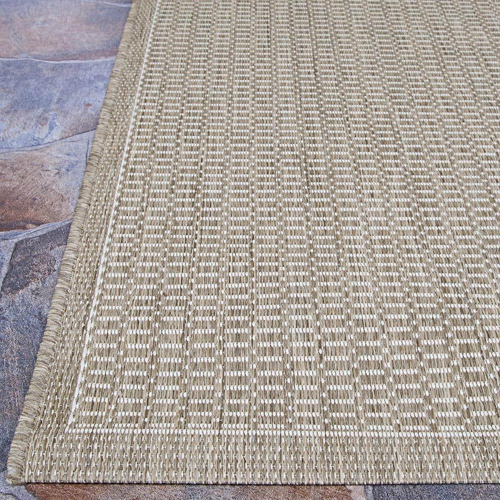 Couristan Recife Saddle Stitch Indoor /Outdoor Area Rug, Champagne- Taupe, 8'6" Square