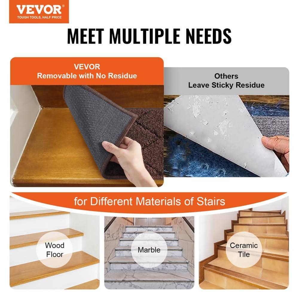 VEVOR Non-Slip Stair Treads, 9" x 28", Brown - 15 pcs, Indoor Carpet Runner for Wooden Steps with Soft Edging, Anti-Slip Stair Mats for Kids, Elders, and Dogs