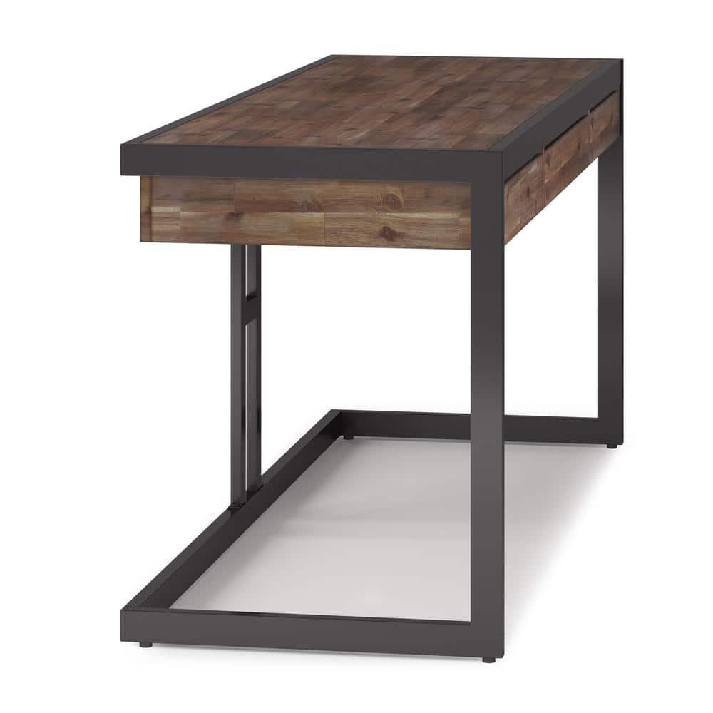 Simpli Home Erina Solid Acacia Wood Desk, Industrial Style with Keyboard Tray and 2 Drawers