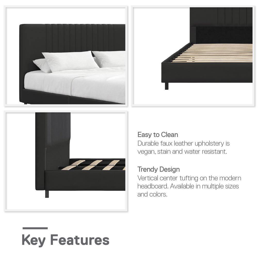 RealRooms Rio Faux Leather Upholstered Platform Bed with Tufted Headboard, Queen, Black