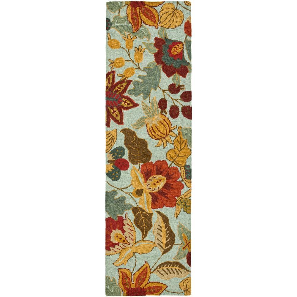 Blossom BLM863 Hand Hooked Runner Rug - Blue/Multi - 2'3"x10' - Safavieh.