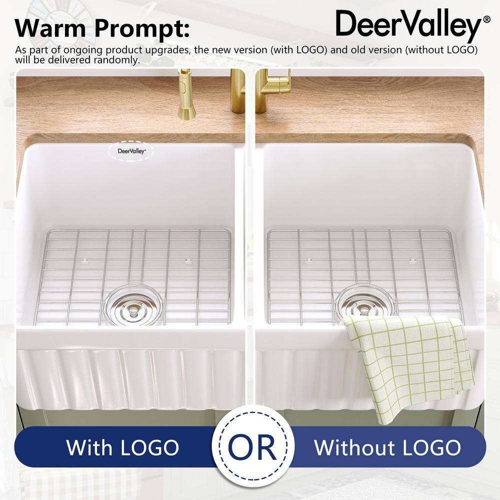 Nova 33" L x 18" W Double Bowl Fireclay Farmhouse Kitchen Sink with Sink Grid and Basket Strainer