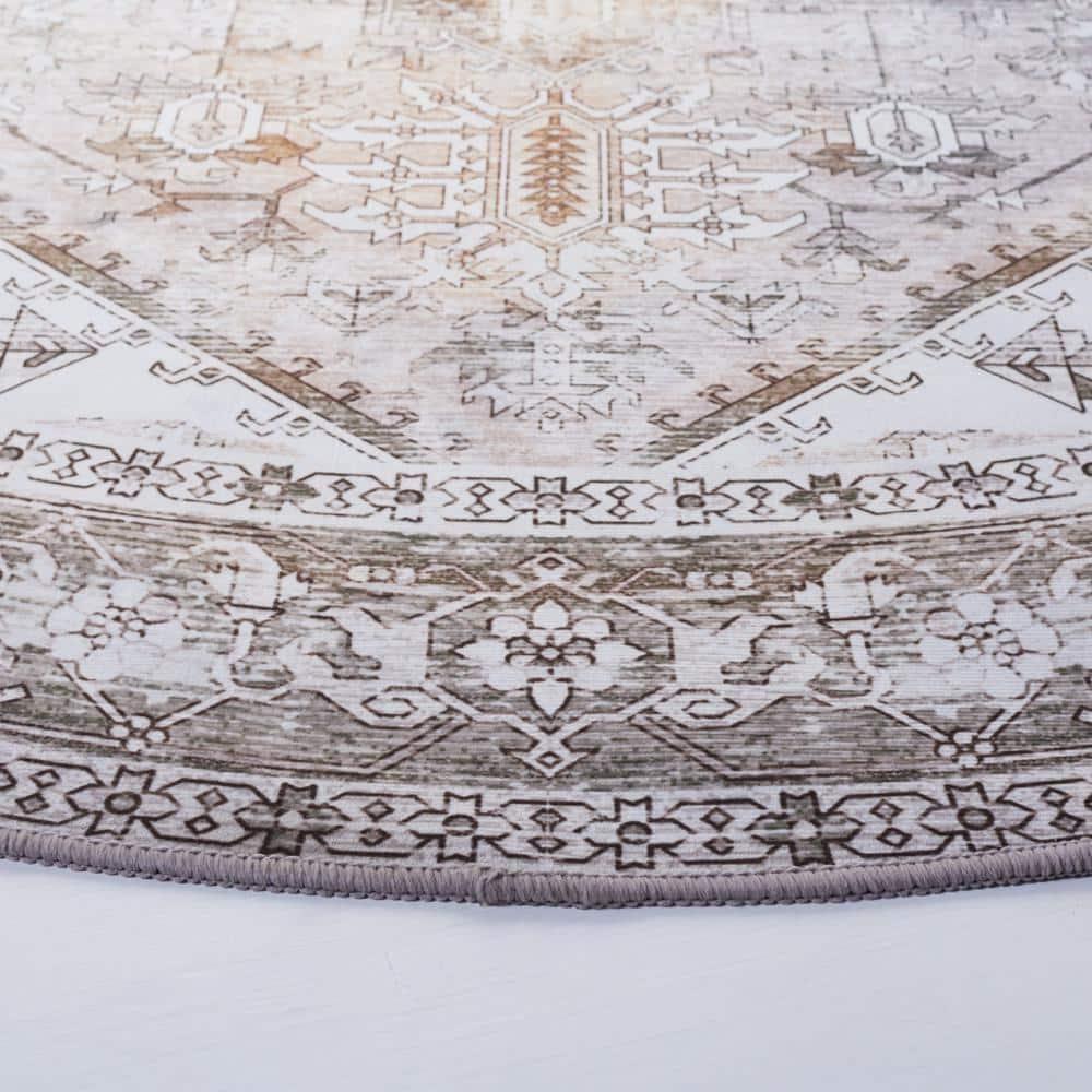 Tucson Vintage Persian TSN102 Power Loomed Machine Washable Skid-Resistant Indoor Accent Rug - Beige/Grey - 4' Round - Safavieh