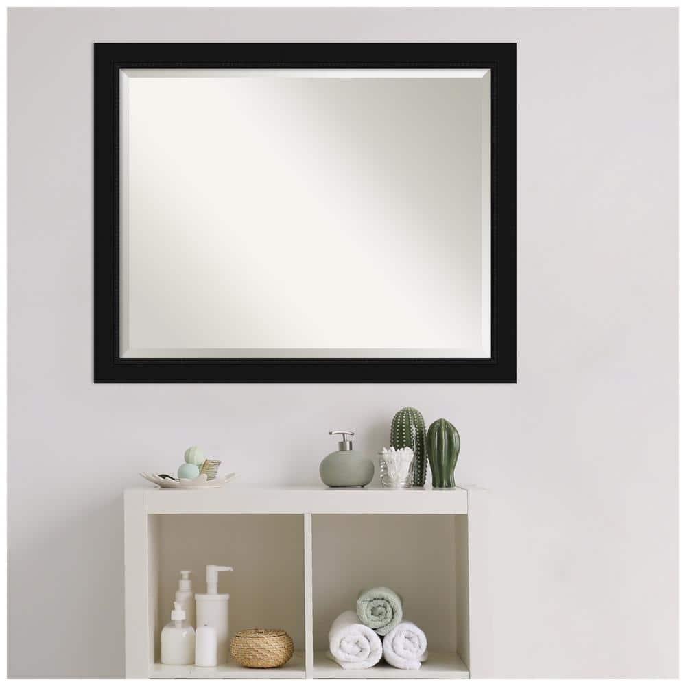 Amanti Art 31" x 25" Avon Framed Bathroom Vanity Wall Mirror Black: Modern Rectangular, Satin Finish, No Assembly Required