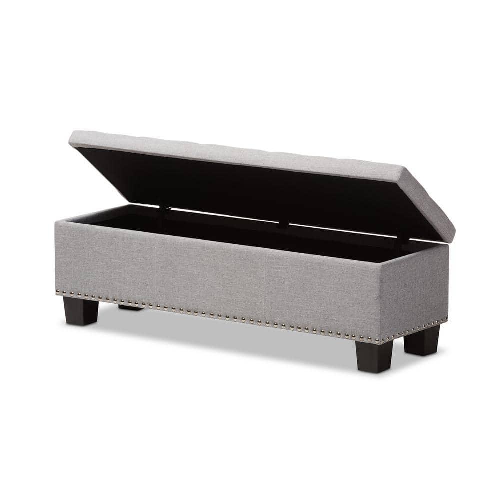 Hannah Modern and Contemporary Fabric Upholstered Button - Tufting Storage Ottoman Bench - Grayish Beige - Baxton Studio