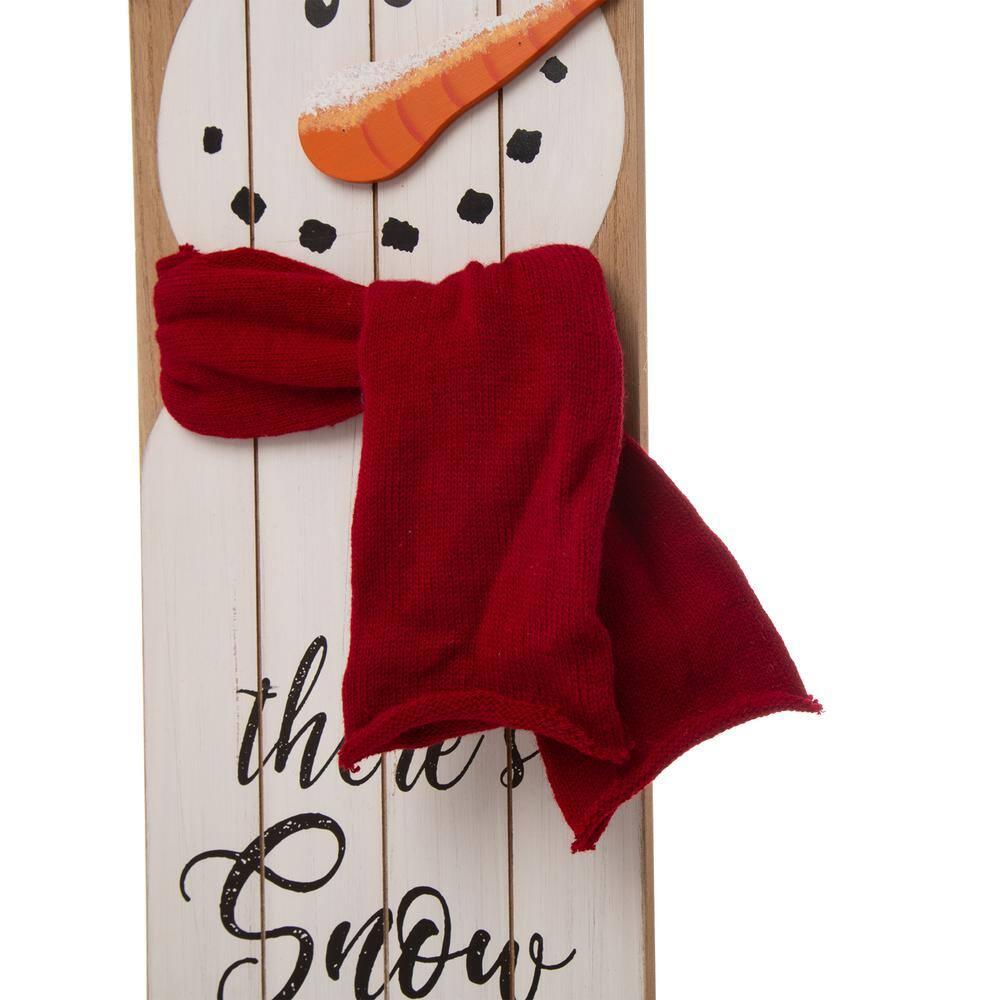 Glitzhome Wooden Welcome Sign for Front Door Porch Farmhouse Christmas Wall Hanging Snowman Sign Primitive Porch Sign for Christmas Festivals, 42”H