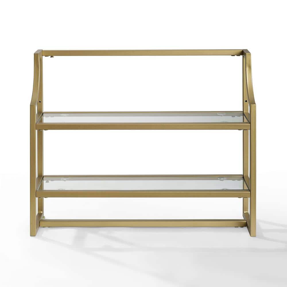 Crosley Aimee Wall Shelf Gold: Modern Luxury Storage with Tempered Glass, Steel Frame, Open Design