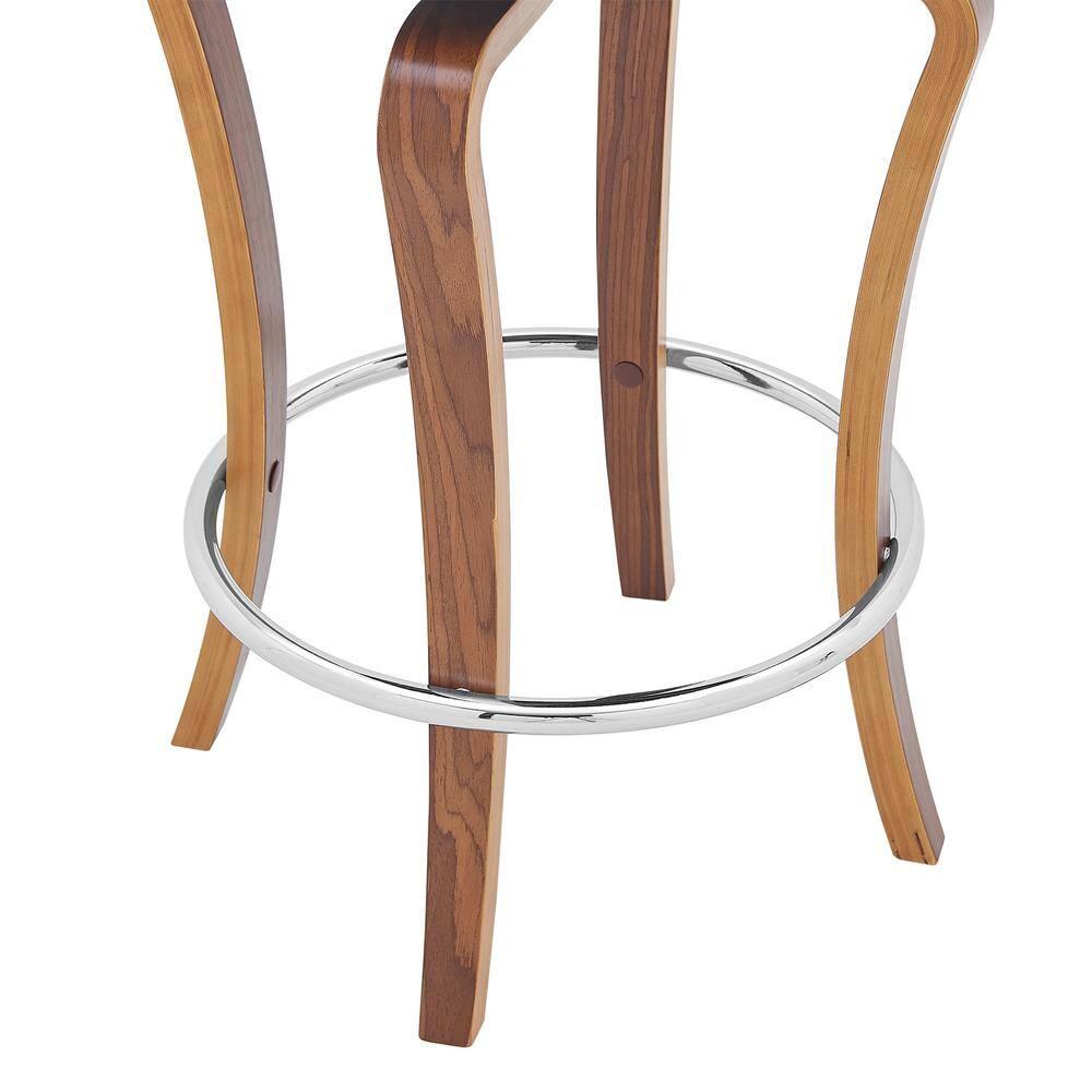 30 in. Grady Swivel Gray Faux Leather & Walnut Wood Bar Stool,