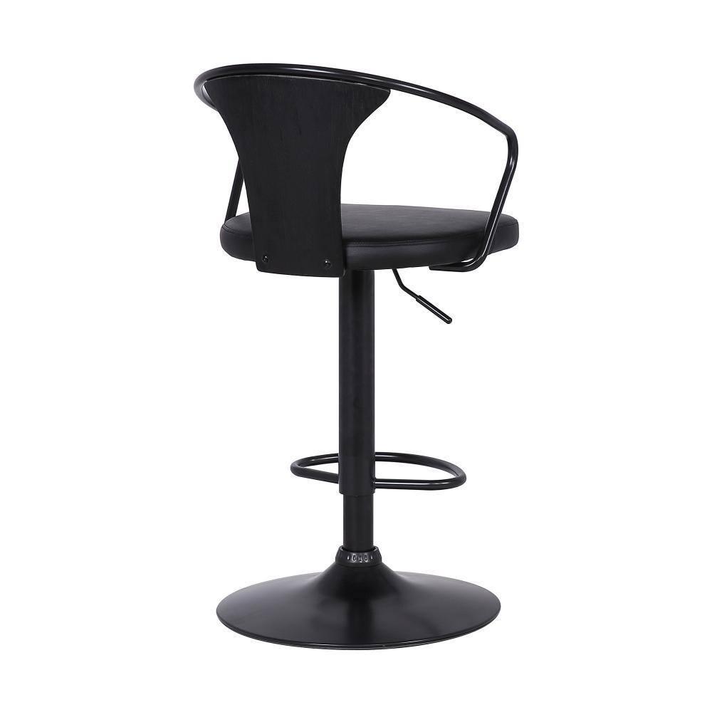 Benjara Adjustable Leatherette Swivel Barstool with Curved Back, Black