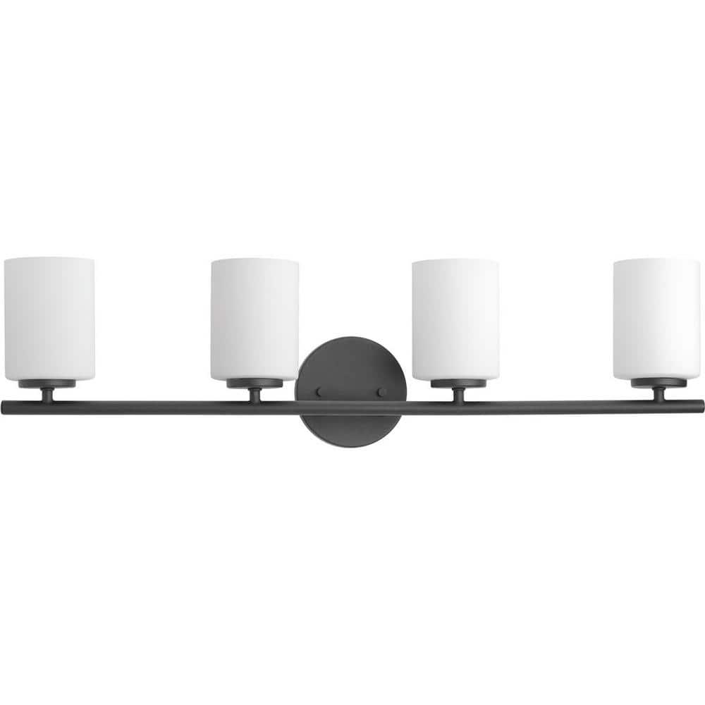 Progress Lighting Replay 4-Light Bath Vanity, Textured Black, Porcelain Shade
